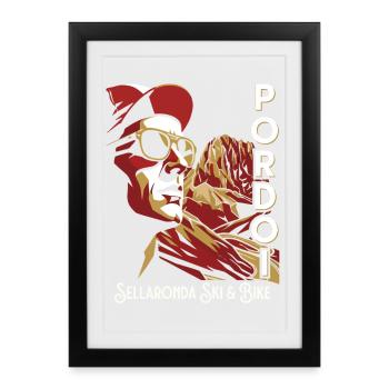 Passo Pordoi Noir Sellaronda Art de ski et de vélo - Affiche encadrée (27 × 37 cm) - noir - Devant