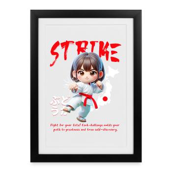 Frappe du Héros de Karaté Chibi - Affiche encadrée (27 × 37 cm) - noir - Devant
