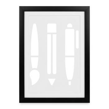 Pinceau, crayon et stylo - Symbole artistique - Affiche encadrée (27 × 37 cm) - noir - Devant