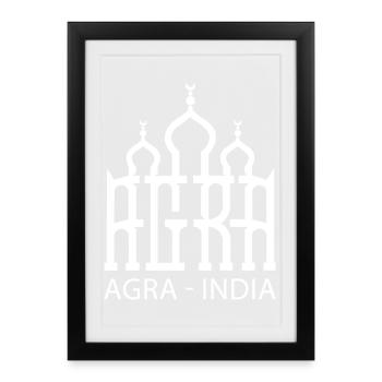 Agra, Inde Bharat Voyage, Touristes Indiens Vacances - Affiche encadrée (27 × 37 cm) - noir - Devant
