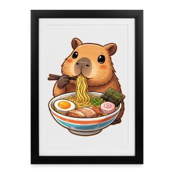Capybara mange des nouilles ramen - Affiche encadrée (27 × 37 cm) - noir - Devant