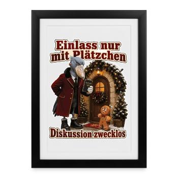 Einlass nur mit Plätzchen - Gerahmtes Poster (27 × 37 cm) - Schwarz - Vorne