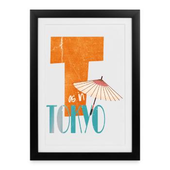 T pour Tokyo dans un style rétro - Affiche encadrée (27 × 37 cm) - noir - Devant