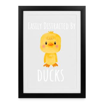 Facilement distrait par le cadeau drôle des canards - Affiche encadrée (27 × 37 cm) - noir - Devant