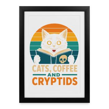 Chats, Café et Cryptides - Affiche encadrée (27 × 37 cm) - noir - Devant