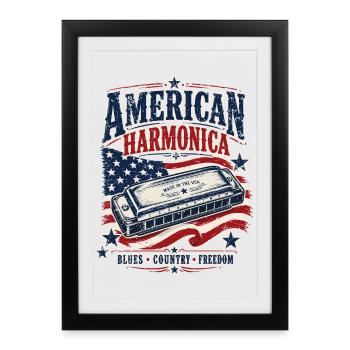 Instrument: Harmonica, Country Music, Harmonica - Framed poster (27 × 37 cm) - black - Front