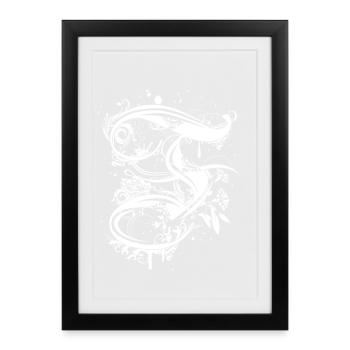 une lettre de calligraphie F - Affiche encadrée (27 × 37 cm) - noir - Devant