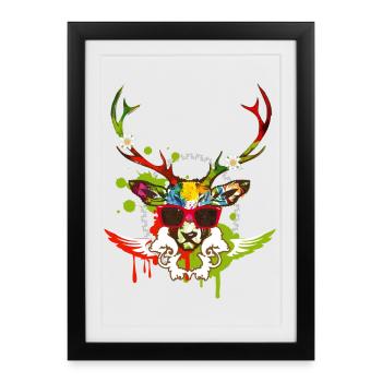 Une tête de cerf avec des lunettes de soleil rouge - Affiche encadrée (27 × 37 cm) - noir - Devant