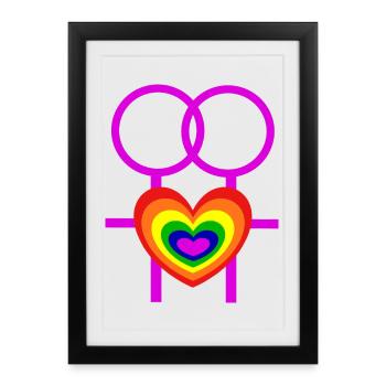 lesbienne femmes femmes symboles féminins CSD - Affiche encadrée (27 × 37 cm) - noir - Devant
