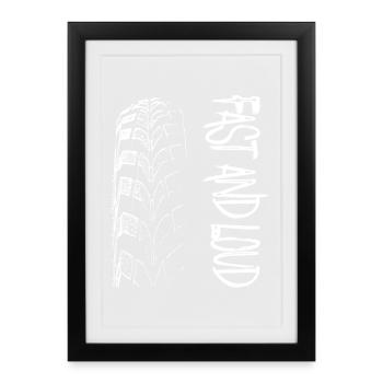 Rapide et fort / Tuning / Voiture / Moto / Pneus - Affiche encadrée (27 × 37 cm) - noir - Devant