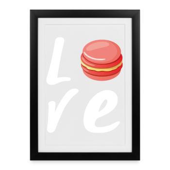 Love Macaron à la fraise - Cadeau cuisine - Affiche encadrée (27 × 37 cm) - noir - Devant