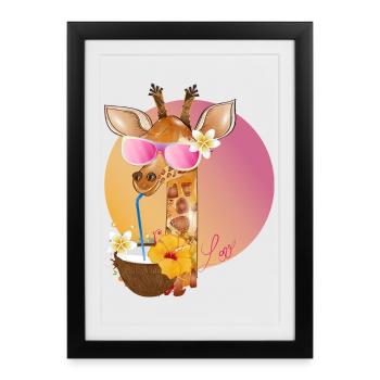 girafe cool avec des lunettes de soleil profite de l’été - Affiche encadrée (27 × 37 cm) - noir - Devant