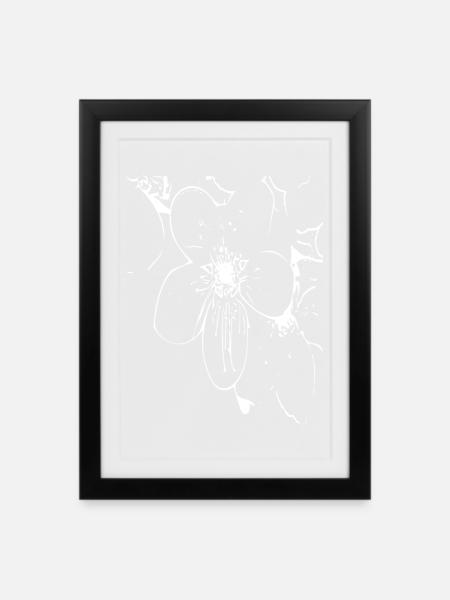 Abstrakte Blume / Linie / Muster / Natur / weiß - Gerahmtes Poster (27 × 37 cm) - Schwarz