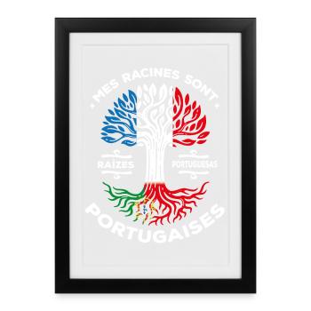 Mes racines sont portugaises Arbre France Portugal - Affiche encadrée (27 × 37 cm) - noir - Devant