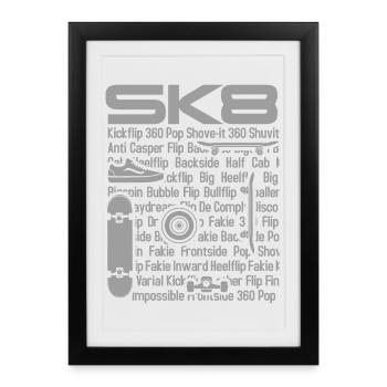 Patin SK8 - Affiche encadrée (27 × 37 cm) - noir - Devant