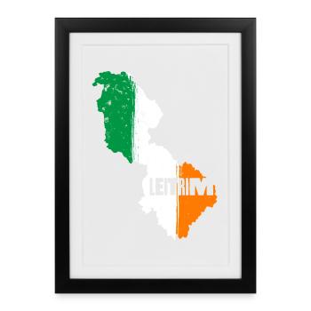 | du comté de Leitrim Irlande Contour de la carte du drapeau - Affiche encadrée (27 × 37 cm) - noir - Devant