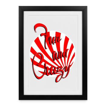 amusant et fou rouge blanc rayé - Affiche encadrée (27 × 37 cm) - noir - Devant