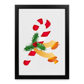 Canne de bonbon et houx pour la saison de Noël - Affiche encadrée (27 × 37 cm) - noir - Devant