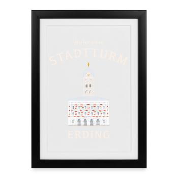 Erding kultiger Stadtturm, Bavaria, Germany - Framed poster (27 × 37 cm) - black - Front