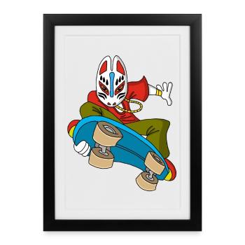 Renard étrange en skateboard - Affiche encadrée (27 × 37 cm) - noir - Devant