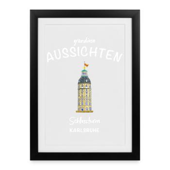 Karlsruhe, tour historique du château - Affiche encadrée (27 × 37 cm) - noir - Devant
