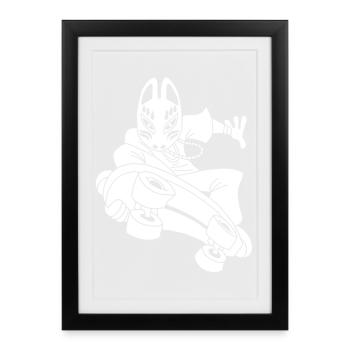 Renard blanc étrange en skateboard - Affiche encadrée (27 × 37 cm) - noir - Devant