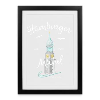 Hamburger Michel, Kirchturm, Germany - Framed poster (27 × 37 cm) - black - Front