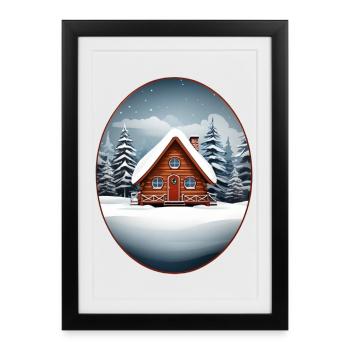 Maison en bois, cabane de Noël - Affiche encadrée (27 × 37 cm) - noir - Devant