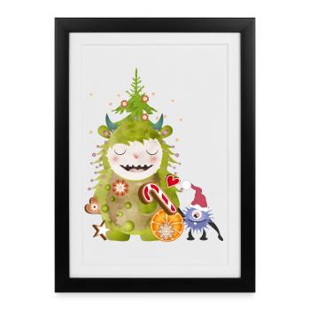 Un grand et un petit monstre célèbrent Noël - Affiche encadrée (27 × 37 cm) - noir - Devant