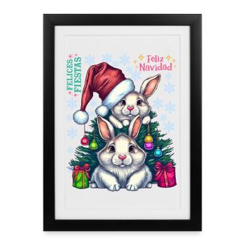 Lapins de Pâques festifs avec chapeau de Noël - Affiche encadrée (27 × 37 cm) - noir - Devant