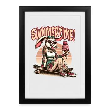 Summertime Bunny Tattoo Sneaker Glace Plage d’été - Affiche encadrée (27 × 37 cm) - noir - Devant