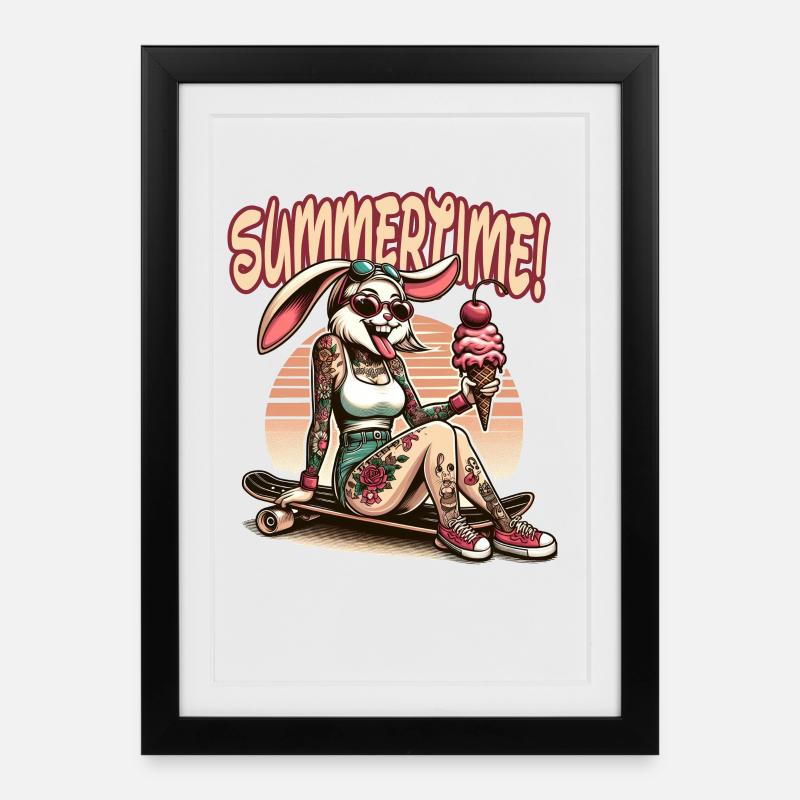 summertime hase tattoo sneaker eis sommer strand - Gerahmtes Poster (27 × 37 cm) - Schwarz