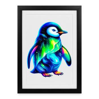 Manchot aurore boréale - Affiche encadrée (27 × 37 cm) - noir - Devant