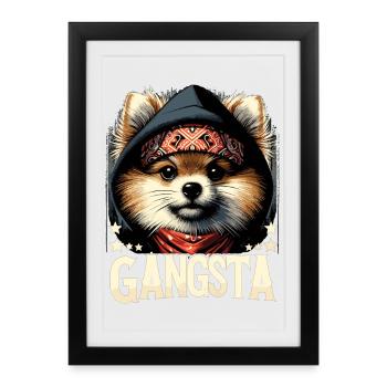 Petit cadeau de chien Spitz Gangsta Gangster - Affiche encadrée (27 × 37 cm) - noir - Devant