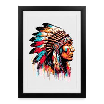 Amérindien Américain - Affiche encadrée (27 × 37 cm) - noir - Devant