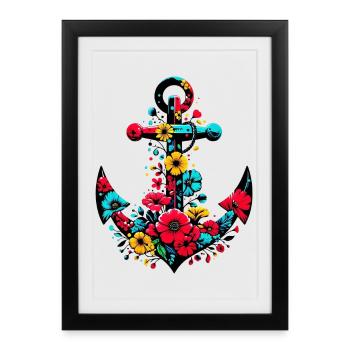 Une ancre avec des fleurs - Affiche encadrée (27 × 37 cm) - noir - Devant