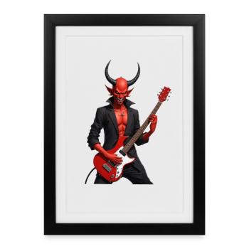 Devil with red electric guitar - Framed poster (27 × 37 cm) - black - Front