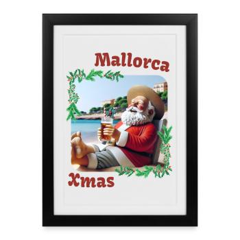 Majorque Noël - Le Père Noël en vacances - Affiche encadrée (27 × 37 cm) - noir - Devant