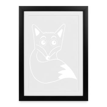 Renard blanc mignon - Affiche encadrée (27 × 37 cm) - noir - Devant