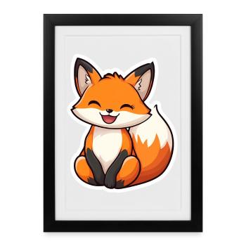 Süßer und fröhlicher Fuchs im Cartoon-Stil - Gerahmtes Poster (27 × 37 cm) - Schwarz - Vorne