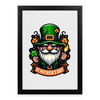 Lucky Gnome - Leprechaun de la Saint-Patrick - Affiche encadrée (27 × 37 cm) - noir - Devant