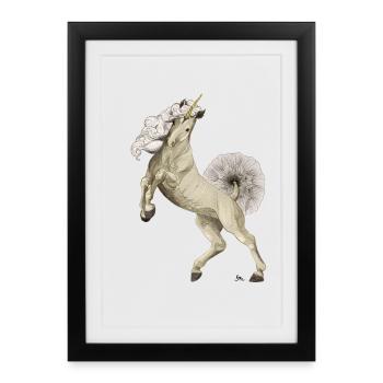 Unicorn with tail and mane made of dandelion - Framed poster (27 × 37 cm) - black - Front