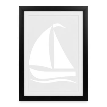 Silhouette de voilier minimaliste Mer du Nord - Affiche encadrée (27 × 37 cm) - noir - Devant