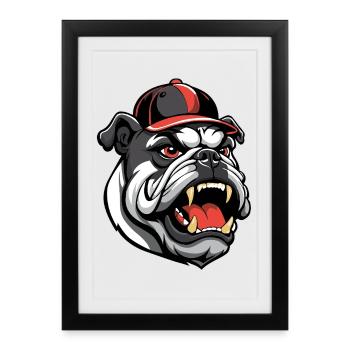 BOULEDOGUE AVEC CASQUETTE DE BASEBALL - Affiche encadrée (27 × 37 cm) - noir - Devant