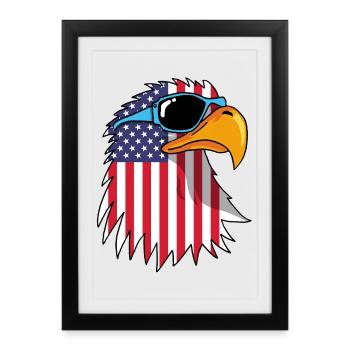 Aigle et drapeau américain - Affiche encadrée (27 × 37 cm) - noir - Devant