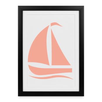 Silhouette de voilier minimaliste Mer du Nord - Affiche encadrée (27 × 37 cm) - noir - Devant