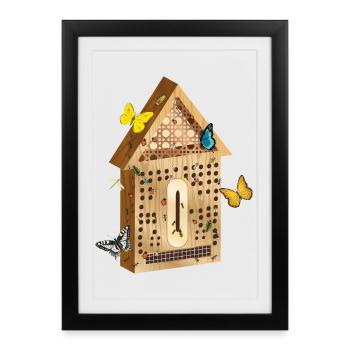 Hôtel insecte aspect bois avec illustration d’insectes - Affiche encadrée (27 × 37 cm) - noir - Devant