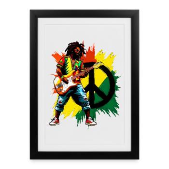 Musique reggae et paix - Affiche encadrée (27 × 37 cm) - noir - Devant