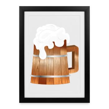 Chope à bière rustique aspect bois avec mousse - Affiche encadrée (27 × 37 cm) - noir - Devant