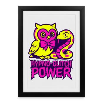 Hypno Glitch Hibou et serpent - Affiche encadrée (27 × 37 cm) - noir - Devant